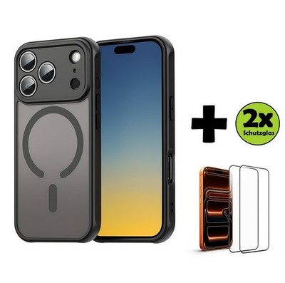 Hülle + 2X Schutzglas für iPhone 17 Pro / 17 Pro Max MagSafe Panzerfolie Schwarz