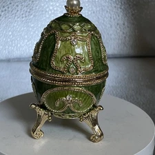 GREEN FABERGE EGG WITH GIRAFFE & ELEPHANT INSIDE BY KEREN KOPAL, CRYSTALS, RARE