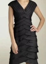 Adrianna Papell Designer Black Tulip Ruffle Tiered Off Shoulder Event Dress Sz 6