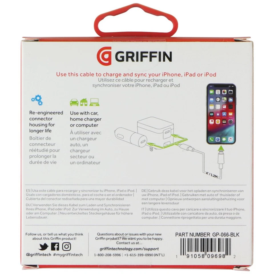 Griffin 4FT  8-pin to USB-C Charge/Sync Cable - Black - Image 2 of 2