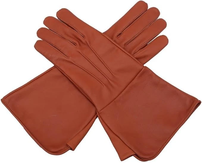 Men's Medieval Renaissance Long Arm Cuff Leather Gloves Color Brown Size XL