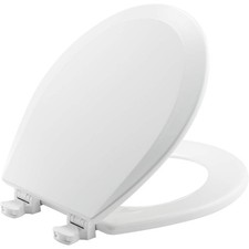 Durable Wood Toilet Seat, Easy Clean Hinges, Made in USA, Round, White