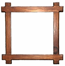 Vtg Mid-Century Wood Frame Arts 'n Crafts Era Adirondack Style Approx 8" x 8"