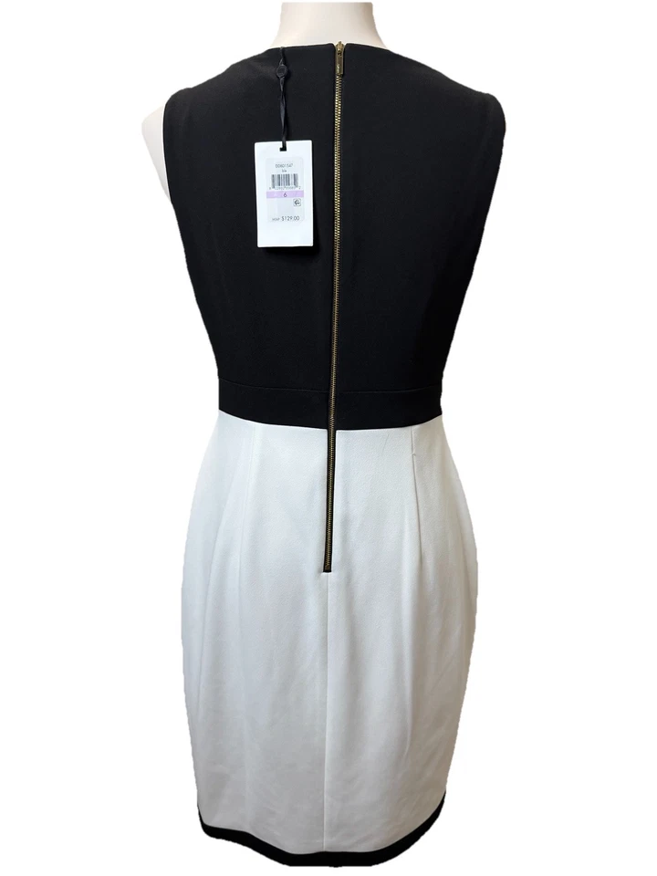 Vestido asimétrico blanco y negro sin mangas DKNY para mujer talla 6 Foto 4 de 4