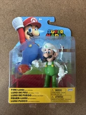 Super Mario Fire Luigi W/ Fire Ball 4" Action Figure Nintendo Box Damaged