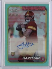 2024 Topps Chrome Sam Hartman Aqua Refractor Auto /199 Chrome Base Variation