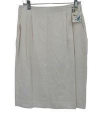 Vintage Jones New York Skirt 12 Linen Pleat Ivory Secretary Pencil 1980s USA