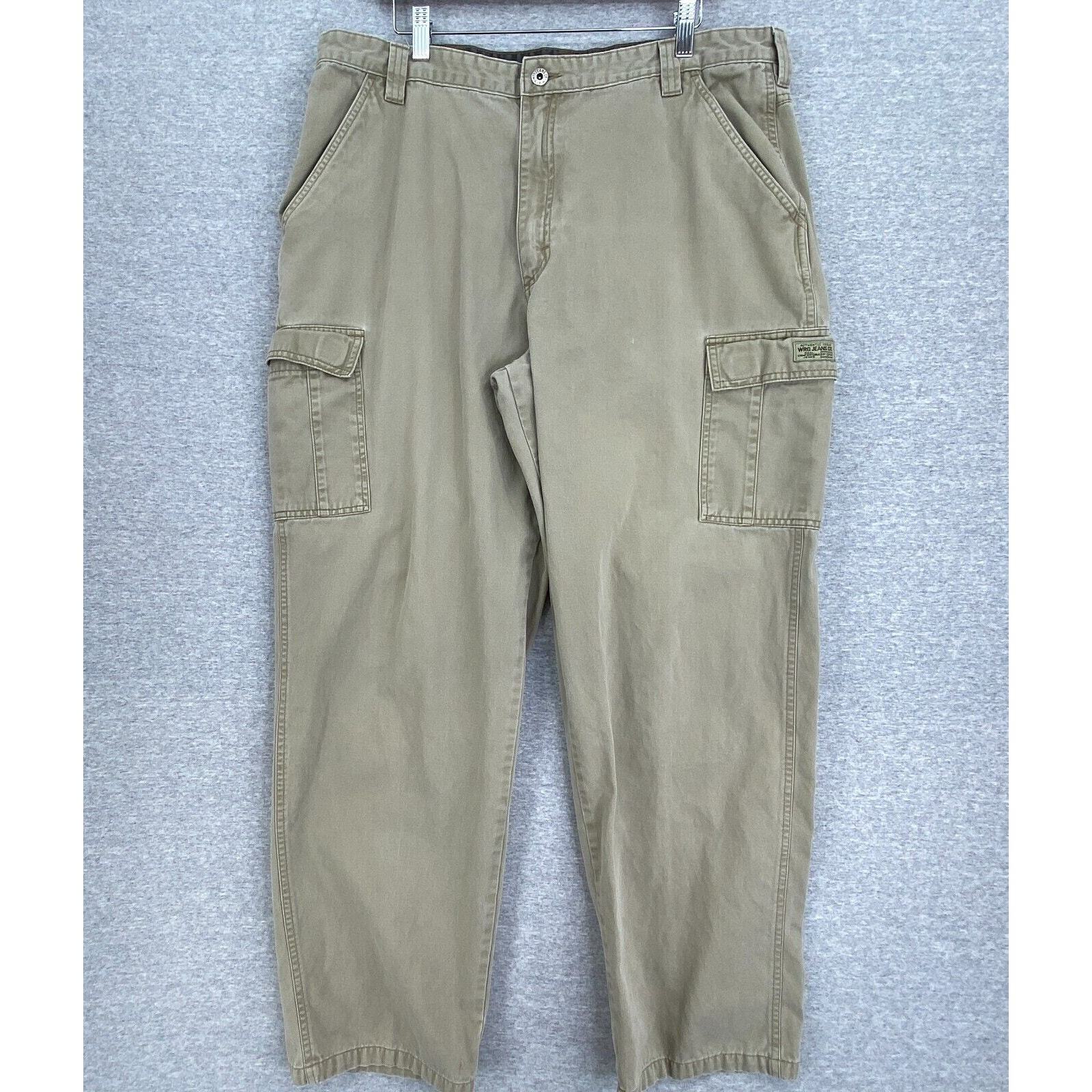 Wrangler Straight Leg Cargo Pants for Men 38x32 Flat Front Khaki Work & Activewear-image