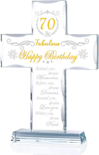 70Th Birthday Cross Gifts for Women, Men, Standing Glass Keepsake for 70 Year Ol - Picture 8 of 12