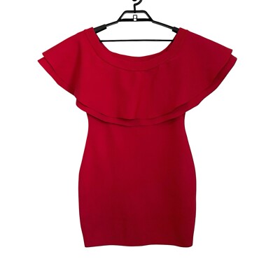 Endless Rose Womens Off Shoulder Mini Dress Size Large Red Ruffled Bodycon Party