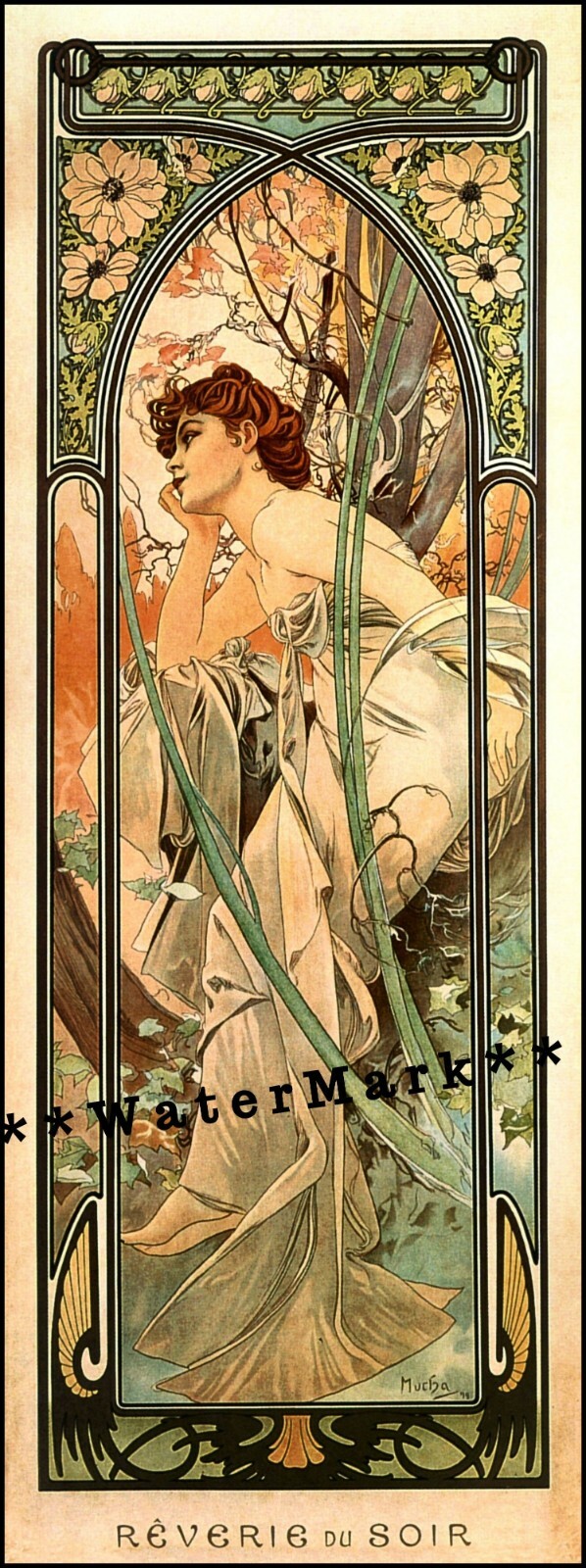 Evening 1899 times of day vintage poster print retro art deco nouveau mucha
