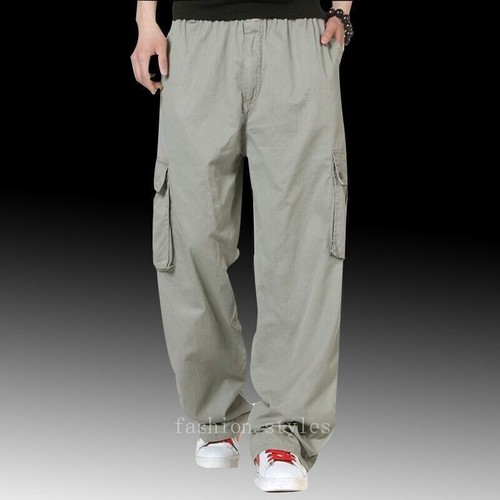 Men's Multi-pocket Trousers Cargo Overalls Army Pants 100% Cotton Casual Loose - Picture 23 of 34