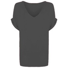 Women Baggy Oversized Loose Fit Turn up Batwing Sleeve Ladies V Neck Top T shirt