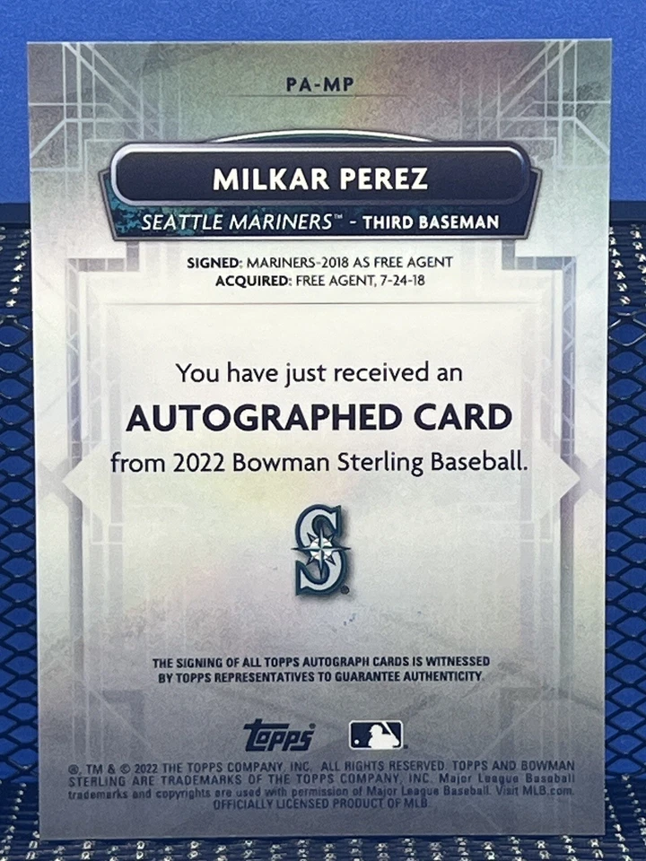 2022 Bowman Sterling MILKAR PEREZ Auto Seattle Mariners Prospect - Image 2 of 2