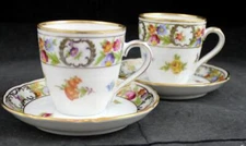 Schumann Empress Dresden Flowers Group of 2 Tall Demitasse Cup and Saucer Sets
