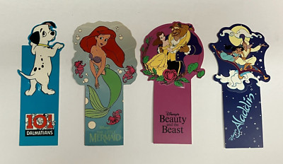 (4) Disney Book Markers Little Mermaid, 101 Dalmatians, Beauty Best, Aladdin