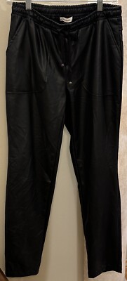 MaxStudio Women's Black Faux Leather Skinny Leg Elastic Waist Dress Pants Size M