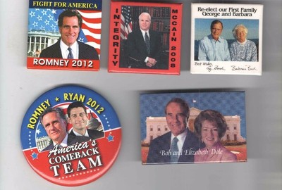 5 REPUBLICAN 1992 - 2012 ALSO Ran Candidate pin BUSH DOLE McCAIN ROMNEY pinback