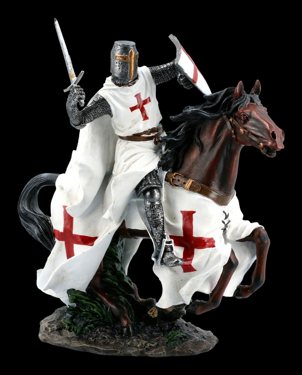 Templar Knight Figurine on Horseback IN Gallop Decorative Figures Article
