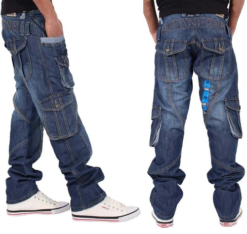 Peviani Hombre Nuevo de Diseño Cargo Multibolsillos Vaqueros Era Vaqueros,Is  | eBay
