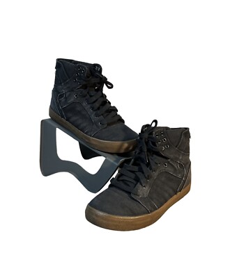 SUPRA Vaider Black Canvas High Top Skate Shoes Boys Sneakers