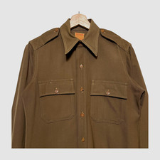 Vintage 40s 50s Gabardine Officers Shirt Brown Size L Form Fit Military Margiela