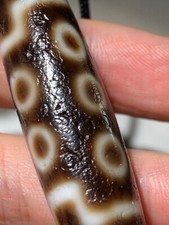 Tibetan Agate Dzi Bead " 10 Eyes " Amulet Pendant Necklace 58mmx15mm