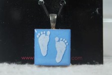 LifeTiles Pendant By Demdaco Made In USA 'Blue Footprints' NEW In Pkg