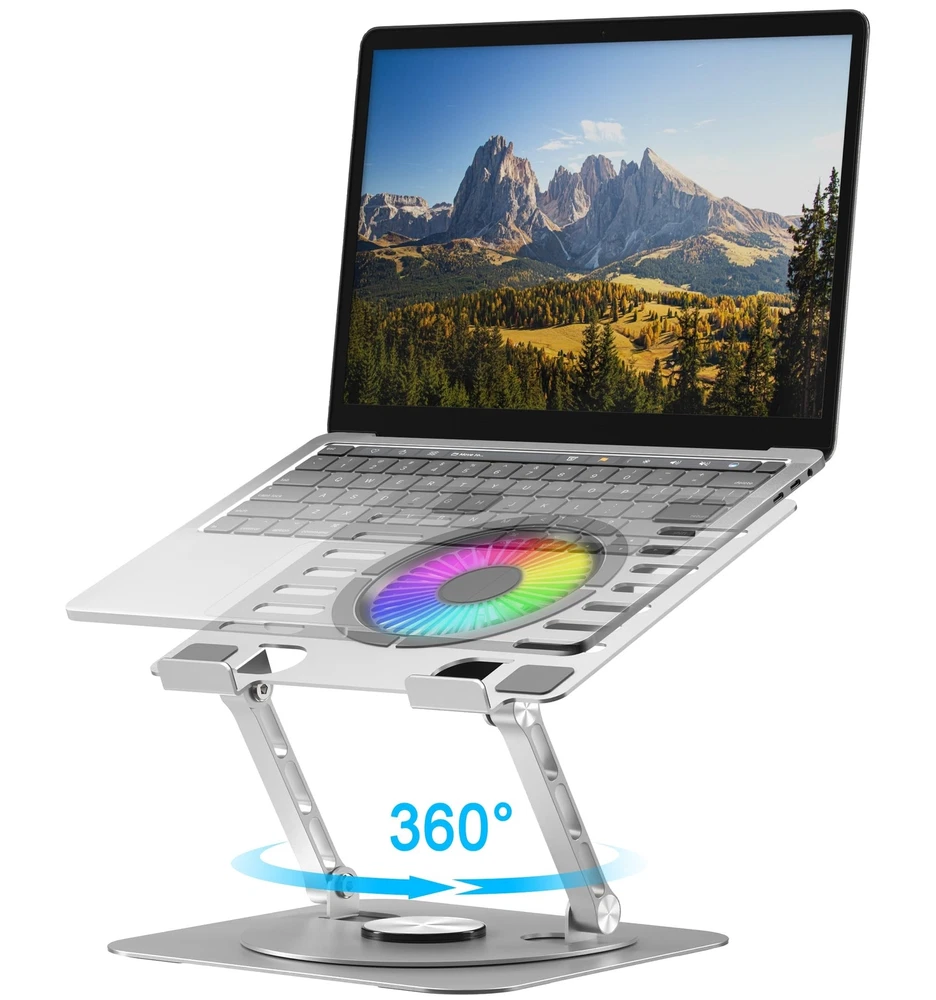 Laptop Stand,with 360°Rotating Base,External Cooling Fan,Adjustable RGB Lig