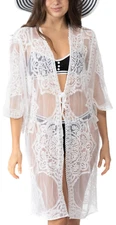 I.n.c. International Concepts Medallion Lace Kimono Cover up Womens Bright White