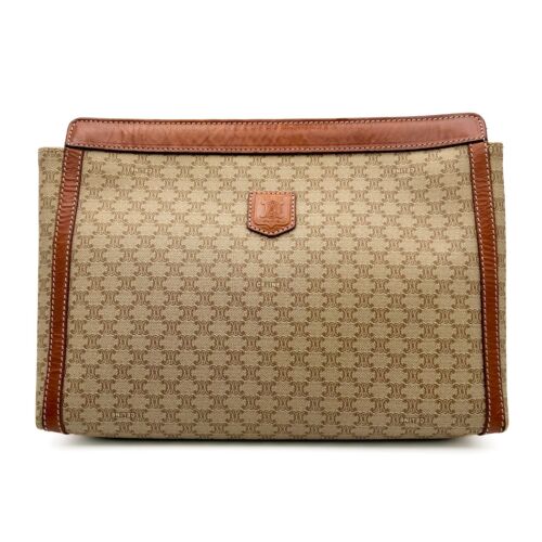 Vintage Celine Macadam PVC Leder Clutch Tasche Beige Triomphe Handtasche Authentisch