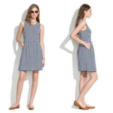Madewell Sleeveless Striped Fit and Flare Afternoon Dress Cotton Blend Sz XS