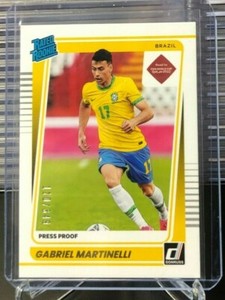 2021-22 Donruss Soccer Road Qatar GABRIEL MARTINELLI GOLD PRESS PROOF RC 110/349