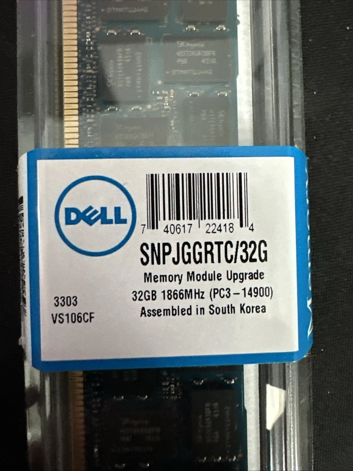 NEW Dell SNPJGGRTC/32G 32GB 4Rx4 PC3-14900L Server Memory HEAR SINK ECC DIMM - Image 2 of 2