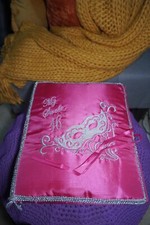 Sweet 16 Hot Pink Silver Embroidered Mask Distressed Pillow Sign In Book
