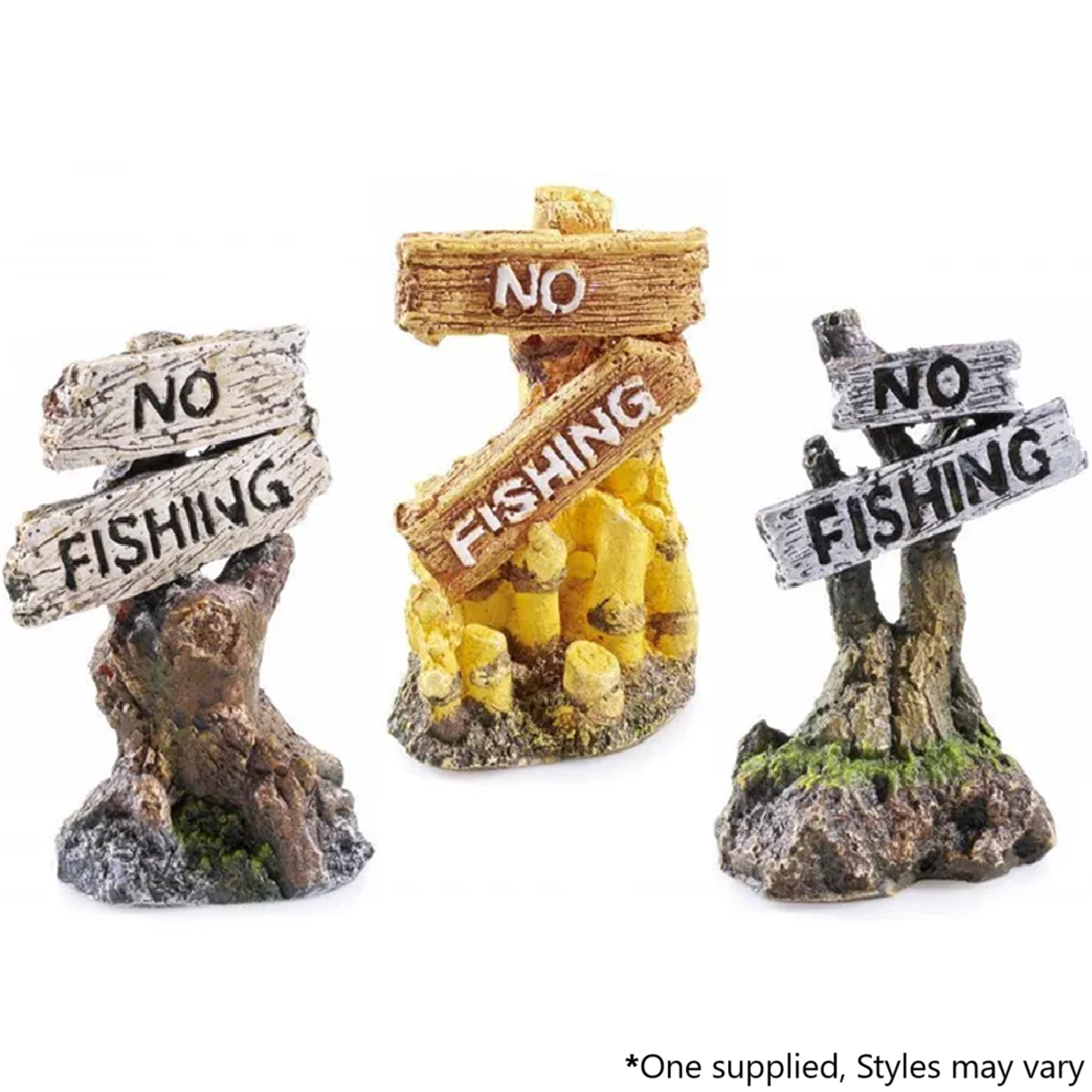 NO FISHING SIGN - (8cm) - Classic Fish Aquarium Aqua Ornament Tank Decoration