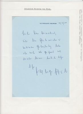 Friedrich Wilhelm von Wied, Original Autograph, Royalty, Germany (L6831)