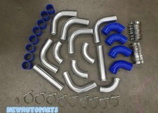 2.25 57mm Aluminum Universal Intercooler Turbo Piping Pipe Kit Blue Hose Kit