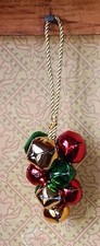 Vtg Jingle Bells Cluster Group Ornament Red Green Gold Xmas Christmas EUC Metal