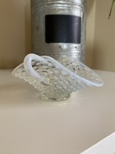 5.5 W VINTAGE White OPALESCENT HANDLED FENTON HOBNAIL BONBON DISH 1942-1954