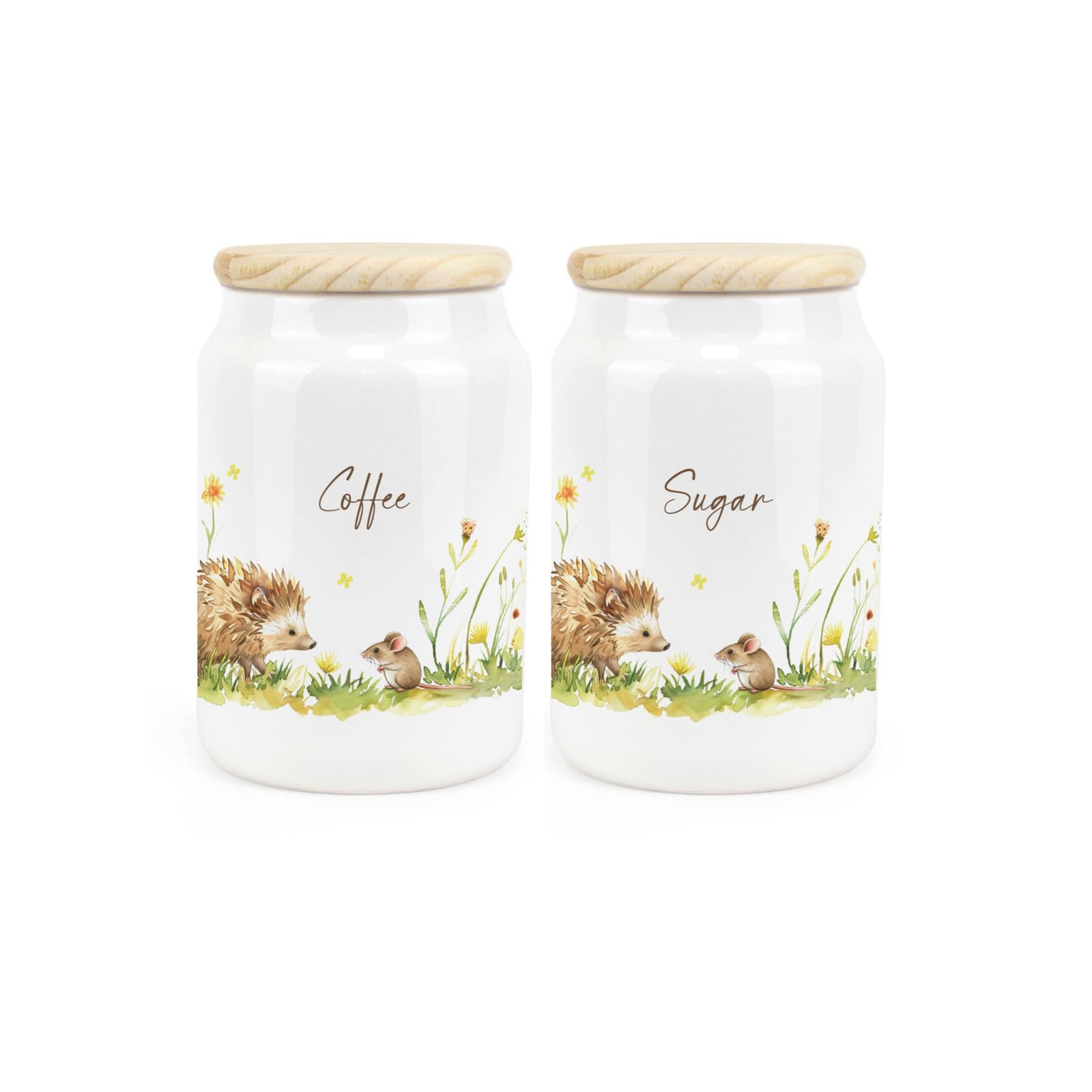 Ceramic Tapered Hedgehog & Mouse Canisters - Tea & Sugar Storage Containers