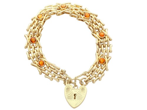 Antique and Vintage 3.15 Ct Citrine and 9k Yellow Gold Gate Bracelet - Picture 3 of 13