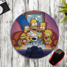 THE SIMPSONS WATCHING TV ROUND NEOPRENE GAMING MOUSE PAD MAT HOME SCHOOL OFFICE