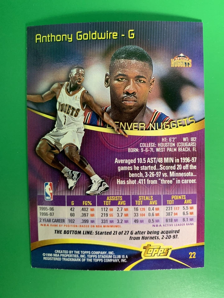 1997-98 Topps Stadium Club Anthony Goldwire #22 Denver Nuggets - Image 2 of 2