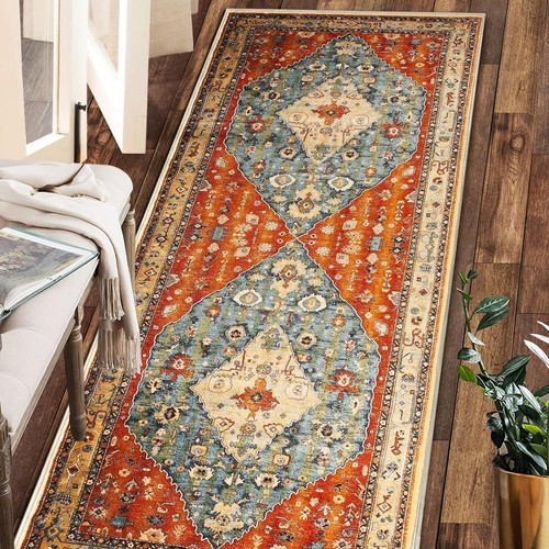 Boho Runner Rug 2' x 8' - Washable Plush Faux Wool Area Rug for Indoor Use - Picture 3 of 10