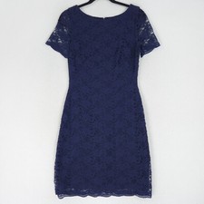 Eliza J Dress Womens 6 Blue Lace Sheath Short Sleeve Knee Length Business Casual