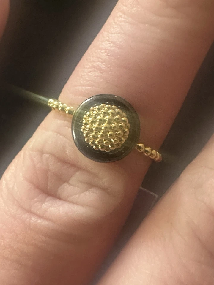 New LAGOS 18K Solid Gold Ring Size 7 Meridian Caviar Circle & Black Ceramic - Image 3 of 4