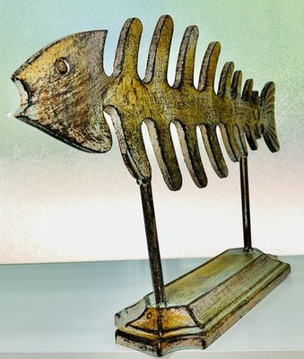 Rare MCM Cast Bronze Fish Skeleton Sculpture Beach House Decor  16.5 D  2.1Kgs