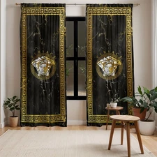 Luxury Black Gold Versace Curtain Medusa Style Baroque Window Home Decor