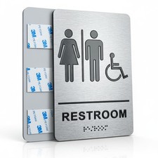 Unisex Restroom Signs for Business, Brushed Aluminum All Gender Bathroom Sign...